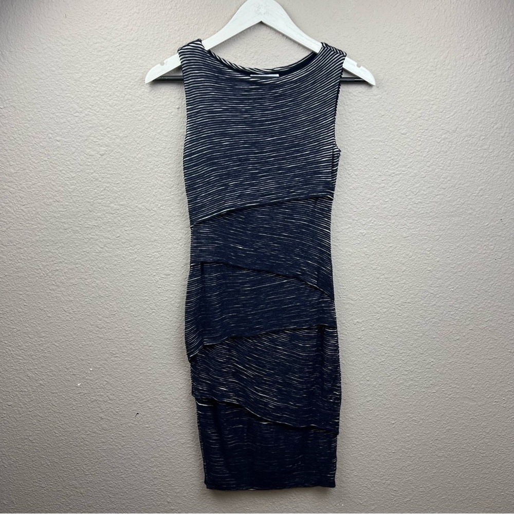 Bailey/44 Stretchy Layered Striped Bodycon Dress in Navy Blue and White Sz S